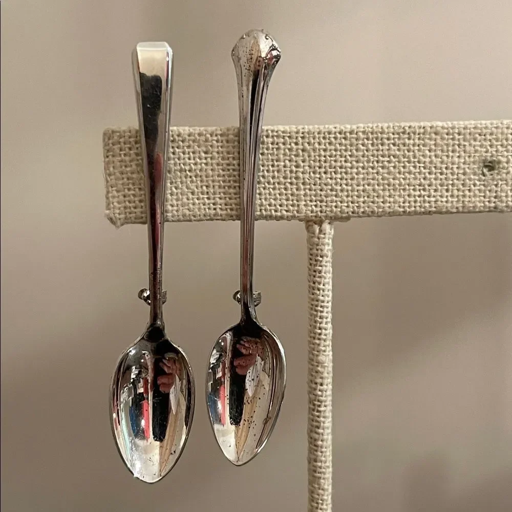 2 Vintage Silver Tone Spoon Brooch Pin 2.5